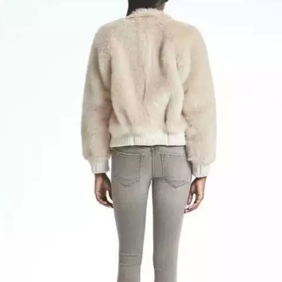 White Faux Fur Bomber Jacket - Picture 4 of 8